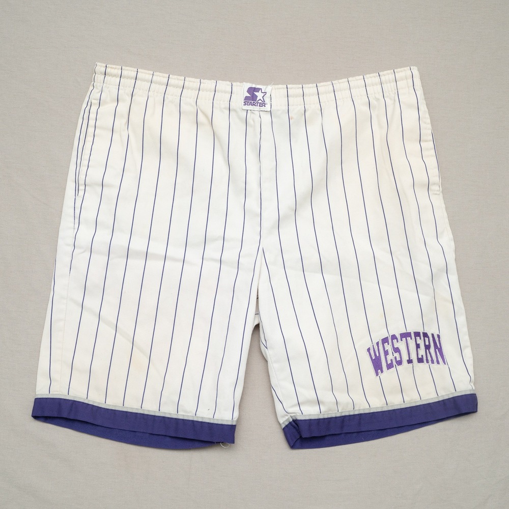 Vintage 80s 90s Starter Western Purple Pin Stripe Athletic Shorts‎ 38x9